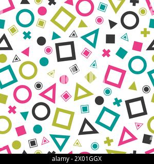 Seamless primitive geometric patterns for tissue and postcards. Trendy hipsters modern color background. Trendy geometric elements memphis card. Vecto Stock Vector