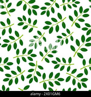 Seamless pattern with green summer leaves. Vector illustration. Stock Vector