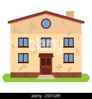 Private two-storey house with chimney on a white background. Vector illustration. Stock Vector
