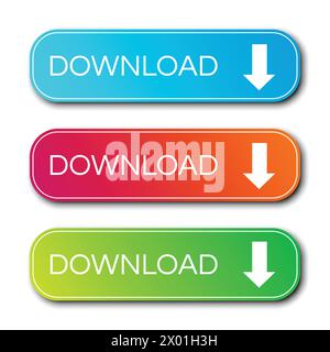 Set of three modern gradient buttons with shadows. Download Buttons. Vector illustration Stock Vector