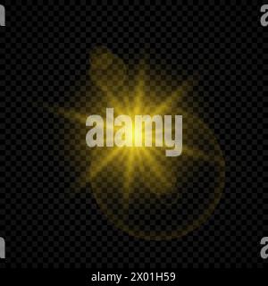 Light effect of lens flares. Yellow glowing lights starburst effects with sparkles on a transparent background. Vector illustration Stock Vector
