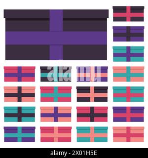 Collection of twenty multi colored gift boxes. Vector illustration Stock Vector