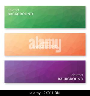Set of three multi colored banners in low poly art style. Background with place for your text. Vector illustration Stock Vector