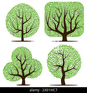 Four trees with green leaves isolated on a white background Stock Vector