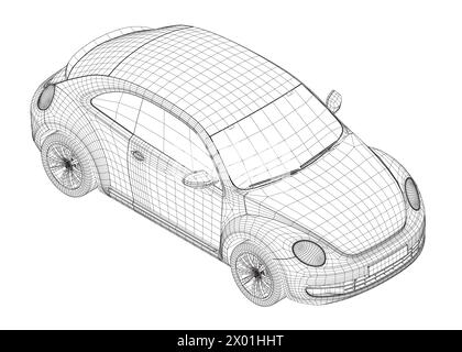 Car - vector illustration Outline. Car vehicle isolated icon vector illustration design. Isometric view. 3D. Stock Vector