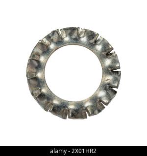 Zinc-plated serrated fan washer for threaded tube, isolated on white backbround Stock Photo