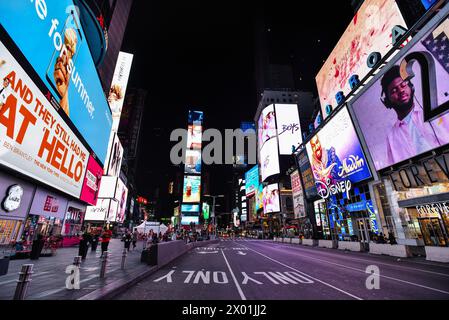 Late Night on 7th Ave at Times Square - Manhattan, New York City Stock Photo