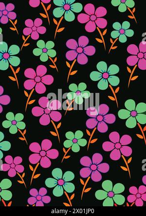 seamless floral pattern on dark background Stock Vector