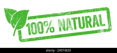 Green stamp isolated on a white background - 100 percent natural Stock Photo