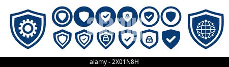 Vector set of security line icons. Shields, cybersecurity, password, computer security. Stock Vector