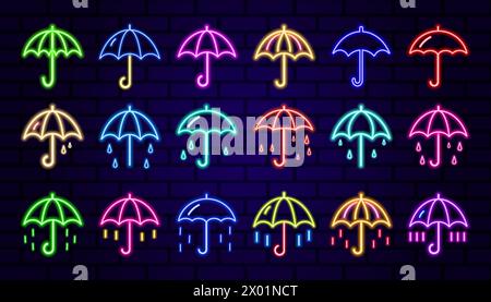 Outline neon umbrella icon. Glowing neon umbrella sign, parasol pictogram. Stock Vector