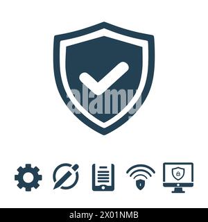 Vector set of security line icons. Shields, cybersecurity, password, computer security. Stock Vector