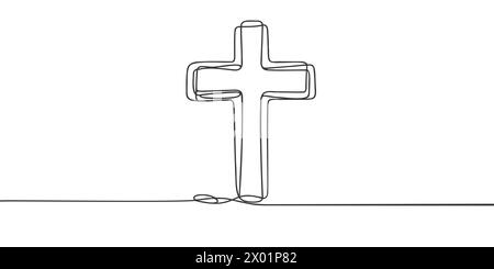 Continuous drawn one line of the cross. Vector illustration Stock Vector