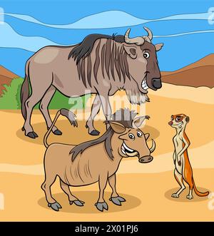 Cartoon illustrations of Funny African wild animal characters group Stock Vector