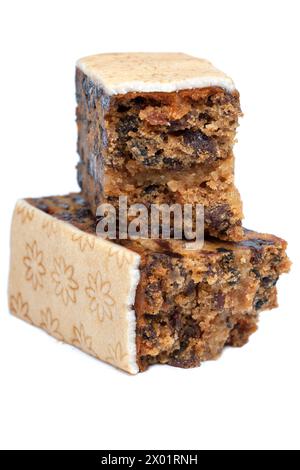 Halved Marks and Spencer Easter Simnel Cake on a White Background Stock Photo