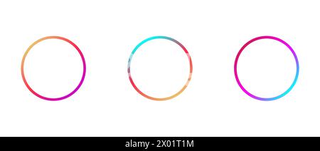 Set of gradient frames. Glowing neon color circles round. Circular light frame border Stock Vector