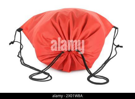 One red drawstring bag isolated on white Stock Photo