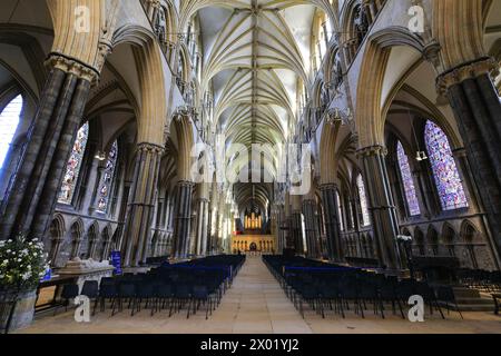 The Nave in Lincoln cathedral, Lincoln City, Lincolnshire County, England, UK Stock Photo