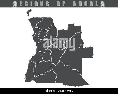 Angola country map. Map of Angola in gray color. Detailed gray vector map of Angola by region. Stock Vector