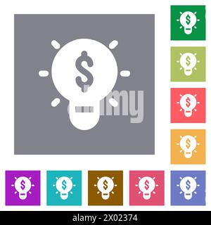 Profitable idea solid flat icons on simple color square backgrounds Stock Vector