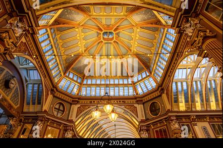 London, UK - May 20, 2023: Central interior of Leadenhall Market, a covered market in Gracechurch Street, is one of the oldest markets in London, in t Stock Photo