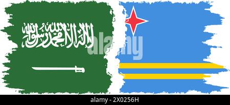 Aruba and Saudi Arabia grunge flags connection, vector Stock Vector