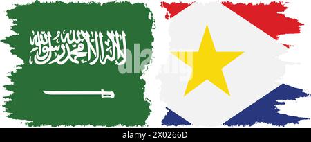 Saba and Saudi Arabia grunge flags connection, vector Stock Vector