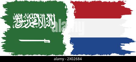 Netherlands and Saudi Arabia grunge flags connection, vector Stock Vector