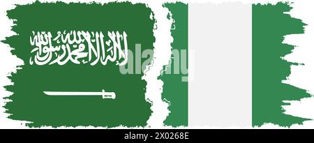 Nigeria and Saudi Arabia grunge flags connection, vector Stock Vector