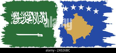 Kosovo and Saudi Arabia grunge flags connection, vector Stock Vector