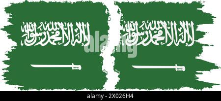 Saudi Arabia and Saudi Arabia grunge flags connection, vector Stock Vector
