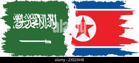North Korea and Saudi Arabia grunge flags connection, vector Stock Vector