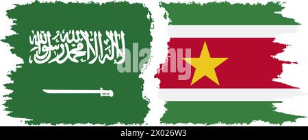 Suriname and Saudi Arabia grunge flags connection, vector Stock Vector