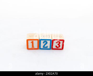 One, two and three number blocks on white background Stock Photo