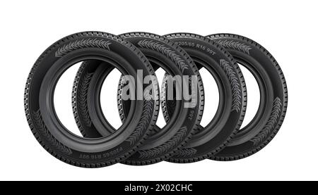 Stack of new car tires on white background 3d render Stock Photo