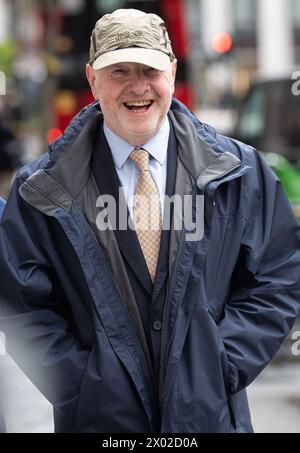 Former subpostmaster and lead campaigner Alan Bates arrives at Aldwych House, central London, to give evidence to Post Office Horizon IT inquiry. Mr Bates will give evidence as part of phases five and six of the probe, which will look at governance, redress and how the Post Office and others responded to the scandal. Picture date: Tuesday April 9, 2024. Stock Photo