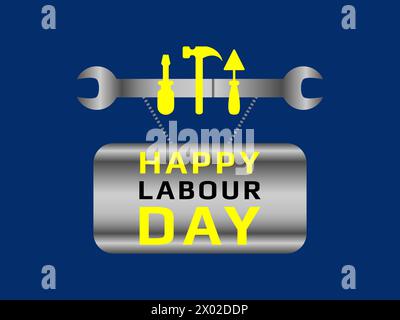 1st May international happy labor day vector design illustration with equipment or tools screwdriver hammer and metal spanner key for celebration Stock Vector