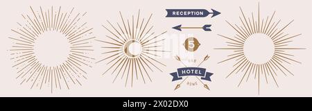 Vintage set. Sunburst, sun light ray Stock Vector