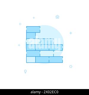 Broken wall vector icon. Flat illustration. Filled line style. Blue monochrome design. Editable stroke. Adjust line weight. Stock Vector