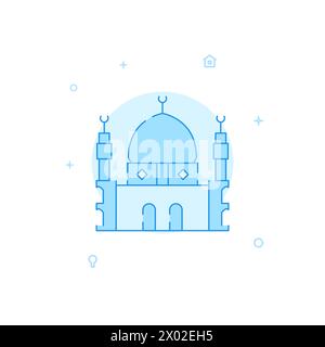 Mosque with minarets vector icon. Flat illustration. Filled line style. Blue monochrome design. Editable stroke. Adjust line weight. Stock Vector