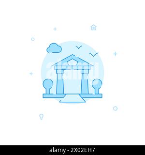 Gazebo on the sea, resort vector icon. Flat illustration. Filled line style. Blue monochrome design. Editable stroke. Adjust line weight. Stock Vector
