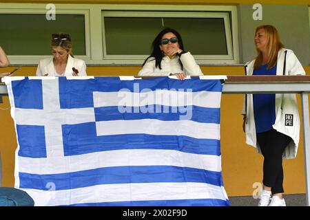 Radenci, Slovenia. 09th Apr, 2024. Radenci, Slovenia, April 09th 2024: Greece football fans during the UEFA European Women's Under-19 Championship Qualifiers round 2 group A match between Slovenia and Greece at Stadium SRC Radencii, Radenci, Slovenia. (Natasa Kupljenik/SPP) Credit: SPP Sport Press Photo. /Alamy Live News Stock Photo