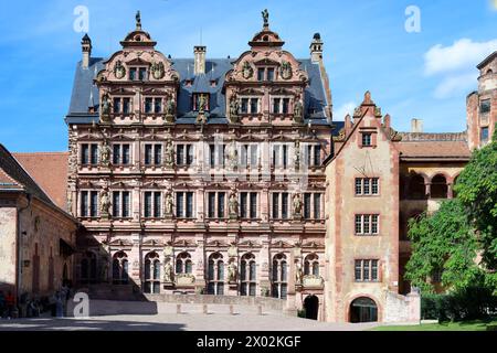 Heidelberg Castle, Courtyard with the Friedrich building, Heidelberg, Baden Wurttemberg, Germany, Europe Stock Photo