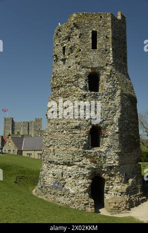Roman Pharos, an ancient lighthouse, at Dover Castle, Dover, Kent, England, United Kingdom, Europe Stock Photo