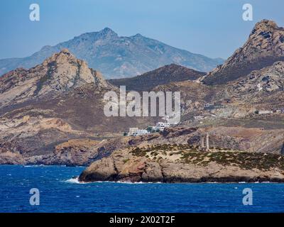 View towards Temple of Apollo, Chora, Naxos City, Naxos Island, Cyclades, Greek Islands, Greece, Europe Stock Photo