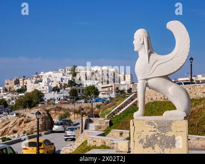 Sphinx of the Naxians at Chora, Naxos City, Naxos Island, Cyclades, Greek Islands, Greece, Europe Stock Photo