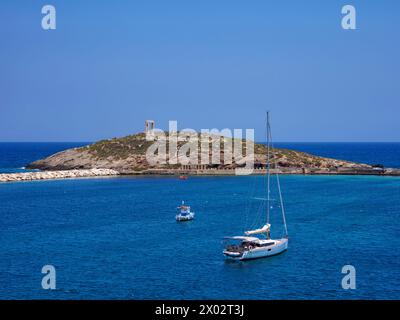 View towards the Temple of Apollo, Chora, Naxos City, Naxos Island, Cyclades, Greek Islands, Greece, Europe Stock Photo