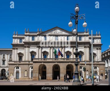 Exterior of La Scala, world renowned Opera House, Piazza della Scala, Milan, Lombardy, Italy, Europe Stock Photo