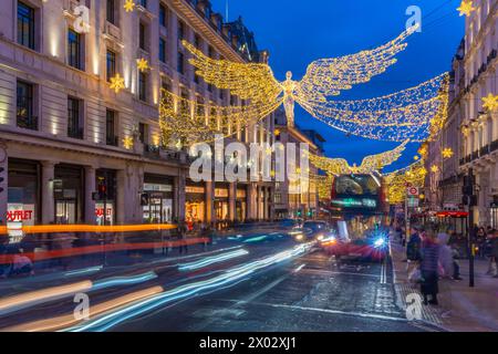 View of Regent Street shops and lights at Christmas, Westminster, London, England, United Kingdom, Europe Stock Photo