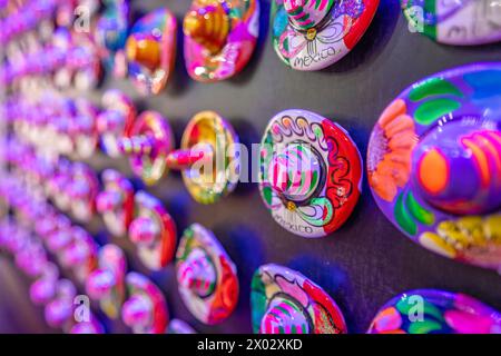 View of colourful Mexican Sombrero souvenirs, Hotel Zone, Cancun, Caribbean Coast, Yucatan Peninsula, Mexico, North America Stock Photo